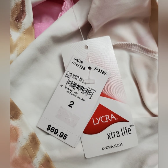 Lands End High Neck Tankini Swimsuit Top Tie Dye Pink Size 2 Built in Bra NWT - Picture 3 of 13